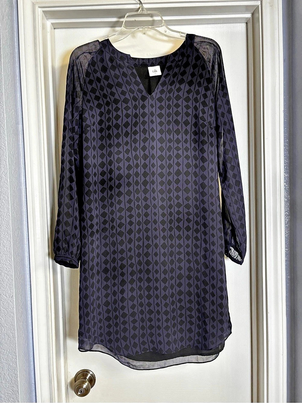 Cabi Harlequin Tunic Shift Dress XS Navy Black Purple Diamond 3102